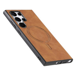 For Samsung Galaxy S24+ 5G Solid Color Retro Magsafe PU Back Cover Phone Case(Brown)