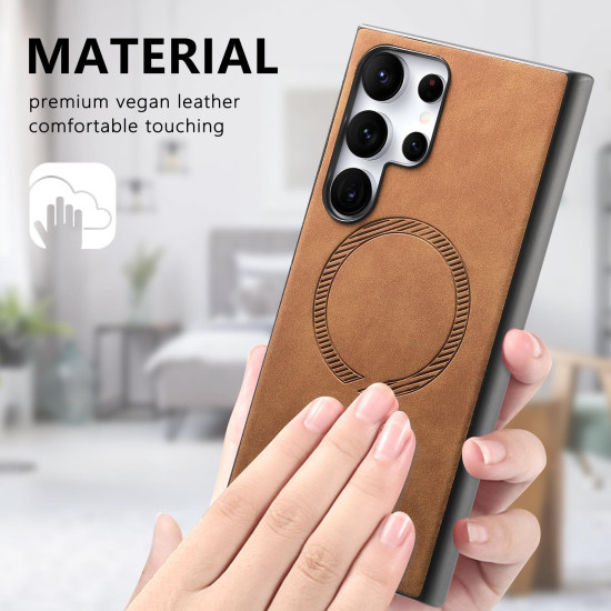 For Samsung Galaxy S24+ 5G Solid Color Retro Magsafe PU Back Cover Phone Case(Brown)