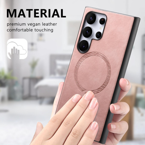 For Samsung Galaxy S23+ 5G Solid Color Retro Magsafe PU Back Cover Phone Case(Pink)