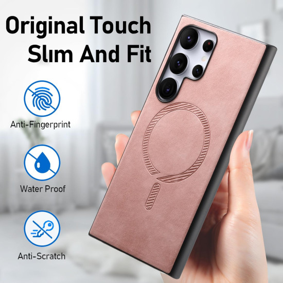 For Samsung Galaxy S23+ 5G Solid Color Retro Magsafe PU Back Cover Phone Case(Pink)