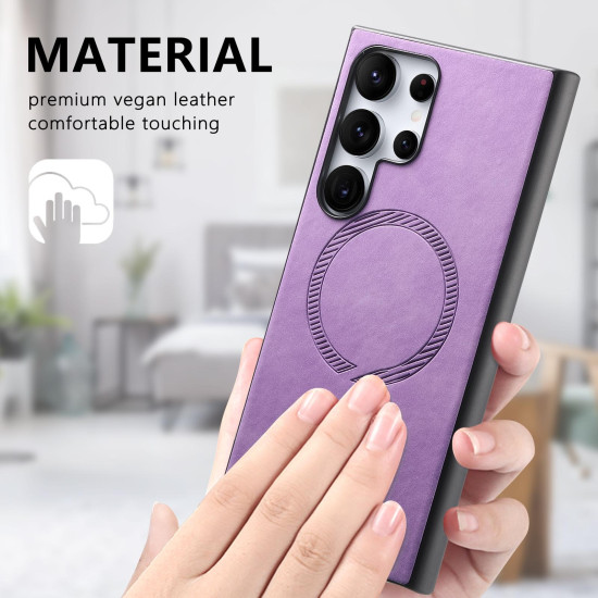 For Samsung Galaxy S23+ 5G Solid Color Retro Magsafe PU Back Cover Phone Case(Purple)