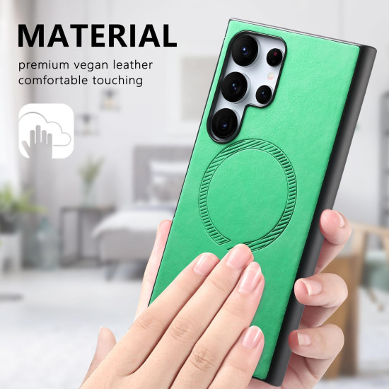 For Samsung Galaxy S23+ 5G Solid Color Retro Magsafe PU Back Cover Phone Case(Green)