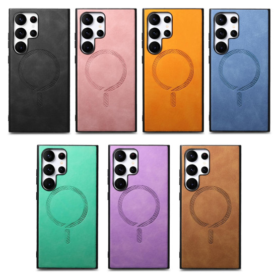 For Samsung Galaxy S23+ 5G Solid Color Retro Magsafe PU Back Cover Phone Case(Green)