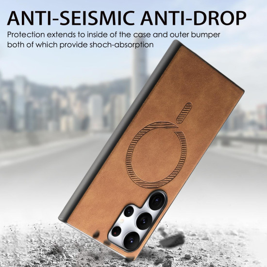 For Samsung Galaxy S23+ 5G Solid Color Retro Magsafe PU Back Cover Phone Case(Brown)