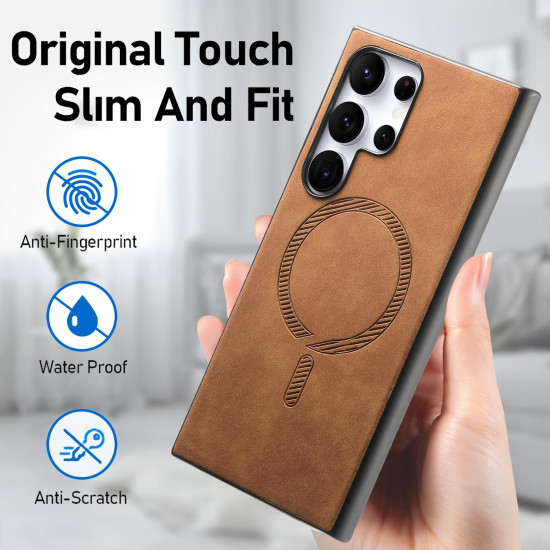 For Samsung Galaxy S23+ 5G Solid Color Retro Magsafe PU Back Cover Phone Case(Brown)