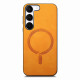 For Samsung Galaxy S23+ 5G Solid Color Retro Magsafe PU Back Cover Phone Case(Yellow)