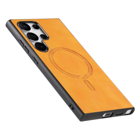 For Samsung Galaxy S23+ 5G Solid Color Retro Magsafe PU Back Cover Phone Case(Yellow)