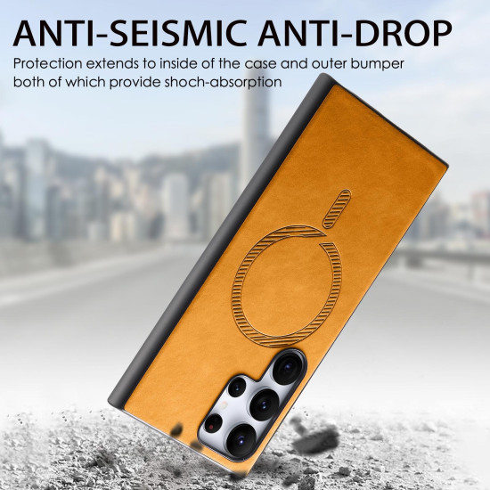 For Samsung Galaxy S23+ 5G Solid Color Retro Magsafe PU Back Cover Phone Case(Yellow)