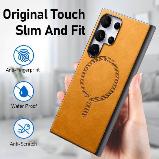 For Samsung Galaxy S23+ 5G Solid Color Retro Magsafe PU Back Cover Phone Case(Yellow)