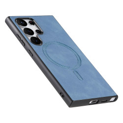 For Samsung Galaxy S23+ 5G Solid Color Retro Magsafe PU Back Cover Phone Case(Blue)
