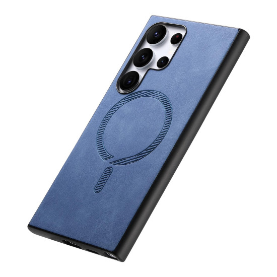 For Samsung Galaxy S23+ 5G Solid Color Retro Magsafe PU Back Cover Phone Case(Blue)