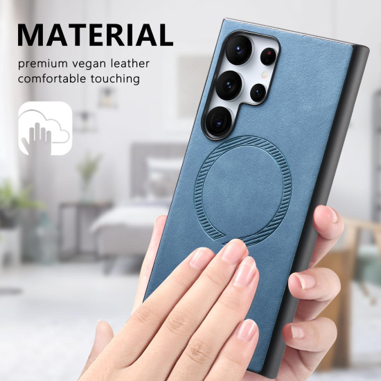 For Samsung Galaxy S23+ 5G Solid Color Retro Magsafe PU Back Cover Phone Case(Blue)
