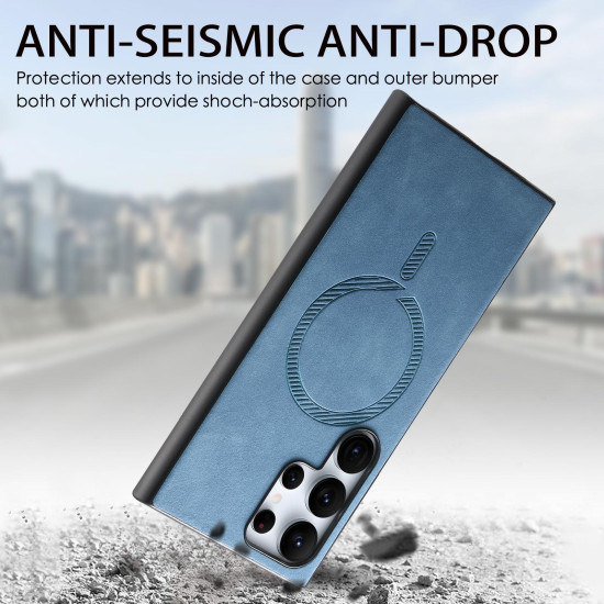 For Samsung Galaxy S23+ 5G Solid Color Retro Magsafe PU Back Cover Phone Case(Blue)