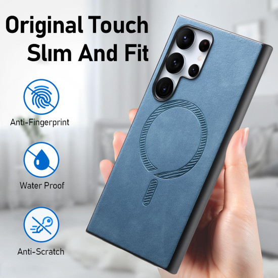For Samsung Galaxy S23+ 5G Solid Color Retro Magsafe PU Back Cover Phone Case(Blue)