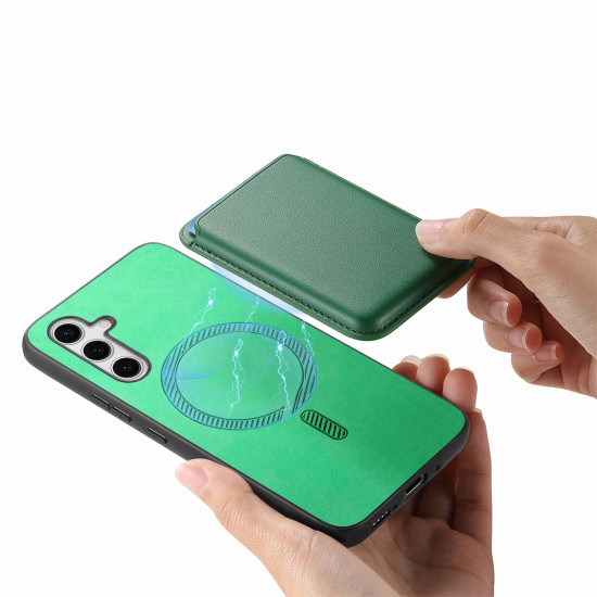 For Samsung Galaxy S24+ 5G Retro Magsafe Card Bag PU Back Cover Phone Case(Green)