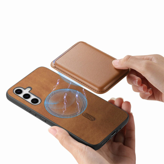 For Samsung Galaxy S24+ 5G Retro Magsafe Card Bag PU Back Cover Phone Case(Brown)