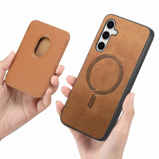 For Samsung Galaxy S24+ 5G Retro Magsafe Card Bag PU Back Cover Phone Case(Brown)