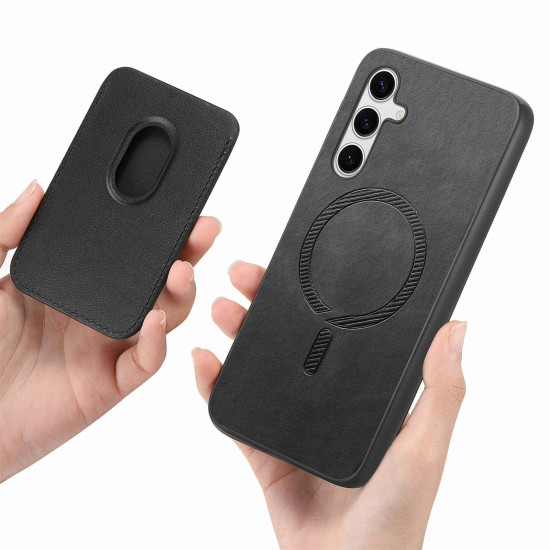 For Samsung Galaxy S24+ 5G Retro Magsafe Card Bag PU Back Cover Phone Case(Black)