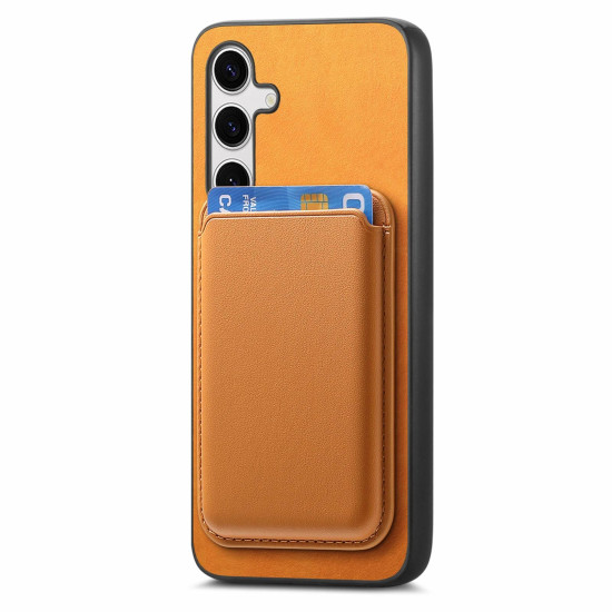 For Samsung Galaxy S24+ 5G Retro Magsafe Card Bag PU Back Cover Phone Case(Yellow)
