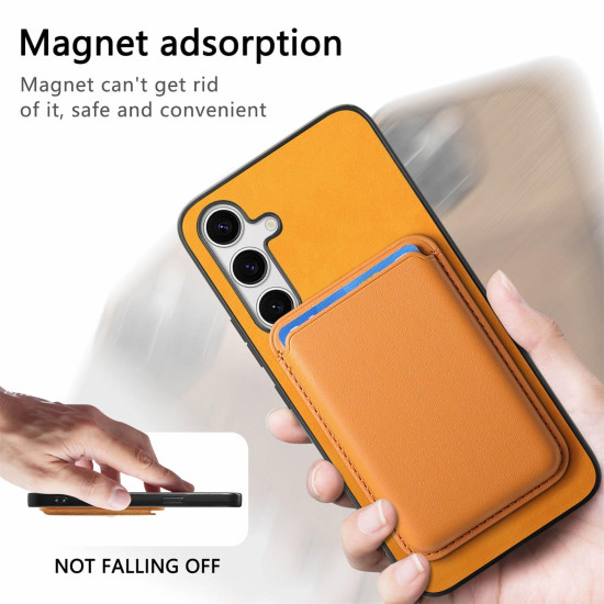 For Samsung Galaxy S24+ 5G Retro Magsafe Card Bag PU Back Cover Phone Case(Yellow)