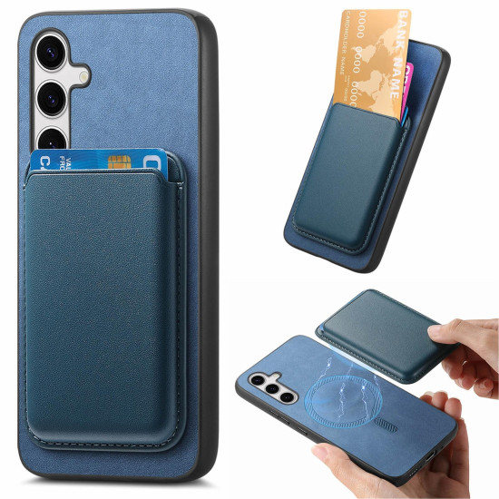 For Samsung Galaxy S24+ 5G Retro Magsafe Card Bag PU Back Cover Phone Case(Blue)