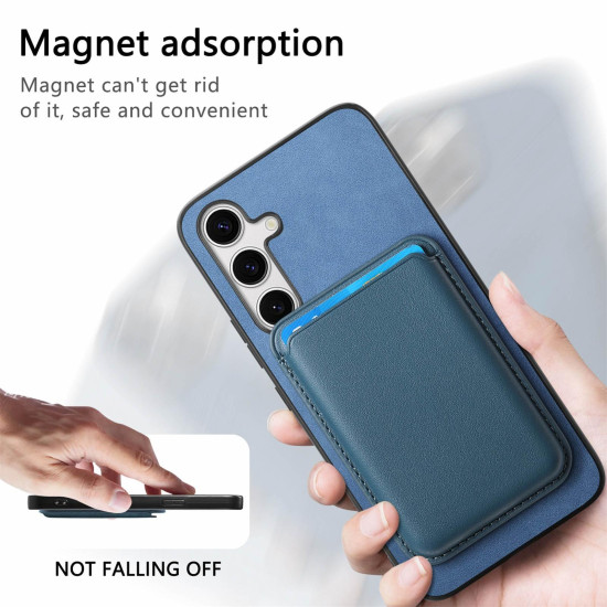 For Samsung Galaxy S24+ 5G Retro Magsafe Card Bag PU Back Cover Phone Case(Blue)