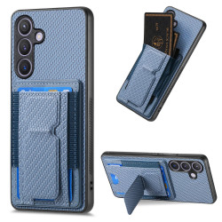 For Samsung Galaxy S24+ 5G Carbon Fiber Fold Stand Elastic Card Bag Phone Case(Blue)