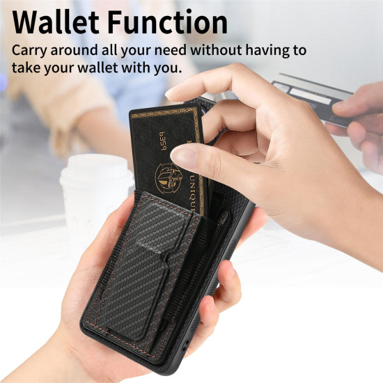 For Samsung Galaxy S24+ 5G Carbon Fiber Fold Stand Elastic Card Bag Phone Case(Black)