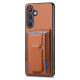 For Samsung Galaxy S24+ 5G Carbon Fiber Fold Stand Elastic Card Bag Phone Case(Brown)