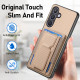 For Samsung Galaxy S24+ 5G Carbon Fiber Fold Stand Elastic Card Bag Phone Case(Khaki)