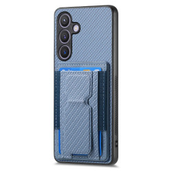 For Samsung Galaxy S23 5G Carbon Fiber Fold Stand Elastic Card Bag Phone Case(Blue)
