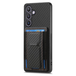 For Samsung Galaxy S23 5G Carbon Fiber Fold Stand Elastic Card Bag Phone Case(Black)