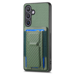 For Samsung Galaxy S23 5G Carbon Fiber Fold Stand Elastic Card Bag Phone Case(Green)