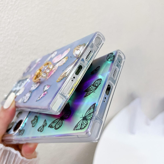 For Samsung Galaxy S24+ 5G Electroplating Laser Butterfly Ring Holder Phone Case(Pink Butterflies AB2)
