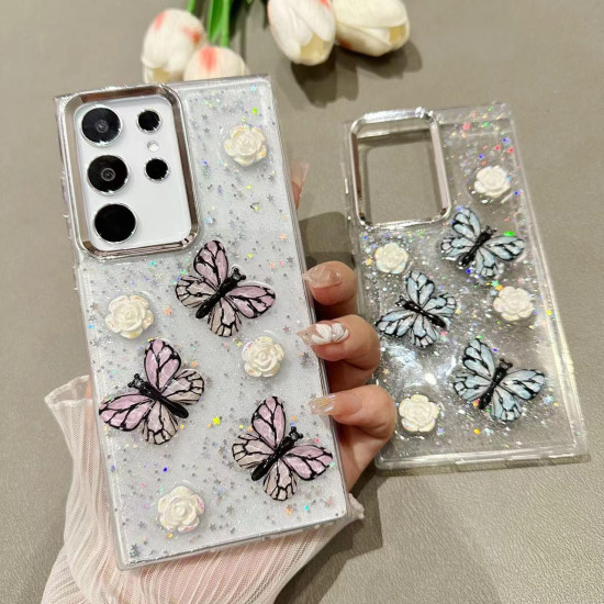For Samsung Galaxy S23+ 5G Three-dimensional Butterfly Glitter TPU  Phone Case(Blue)