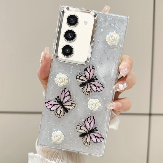 For Samsung Galaxy S23+ 5G Three-dimensional Butterfly Glitter TPU  Phone Case(Pink)