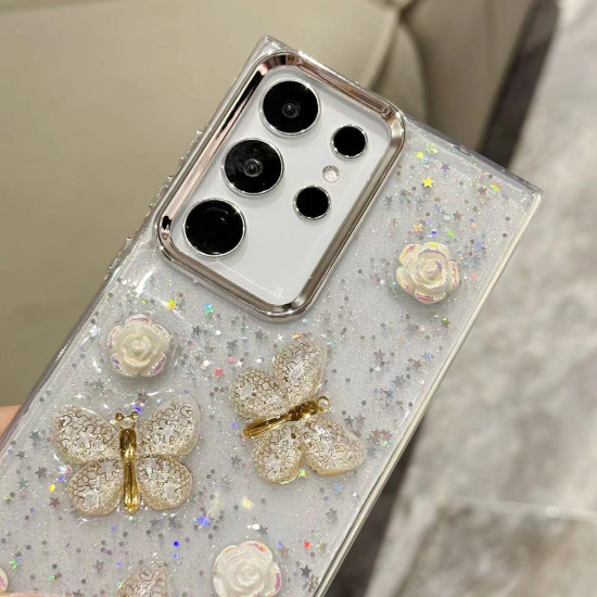 For Samsung Galaxy S23+ 5G Three-dimensional Butterfly Glitter TPU  Phone Case(Gold)