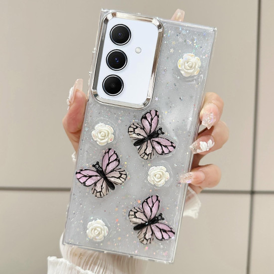 For Samsung Galaxy S24+ 5G Three-dimensional Butterfly Glitter TPU  Phone Case(Pink)