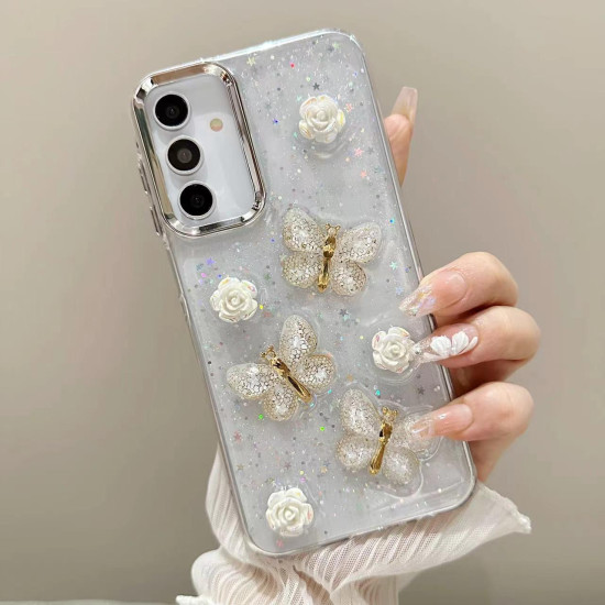 For Samsung Galaxy S24+ 5G Three-dimensional Butterfly Glitter TPU  Phone Case(Pink)