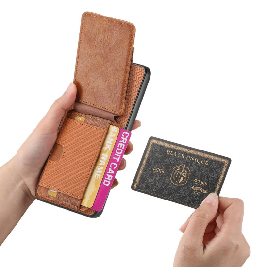 For Samsung Galaxy S24+ 5G Carbon Fiber Vertical Flip Wallet Stand Phone Case(Brown)