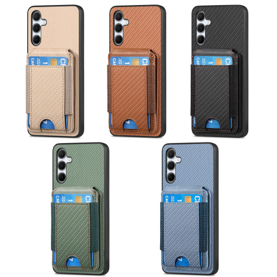 For Samsung Galaxy S24+ 5G Carbon Fiber Vertical Flip Wallet Stand Phone Case(Khaki)