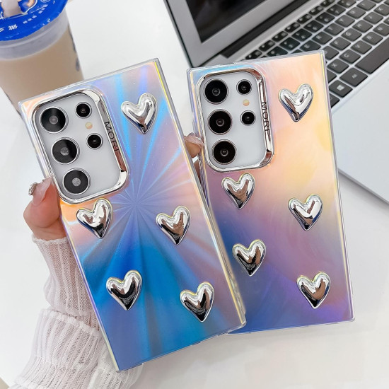 For Samsung Galaxy S24+ 5G Electroplating 5-Heart Laser Texture TPU Phone Case(CD Stripes)