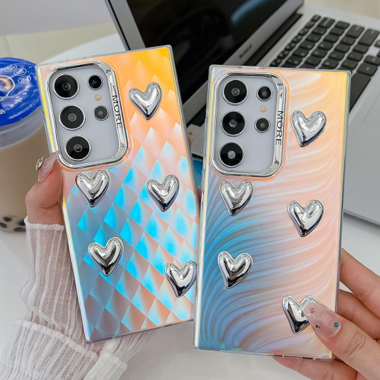 For Samsung Galaxy S24+ 5G Electroplating 5-Heart Laser Texture TPU Phone Case(CD Stripes)