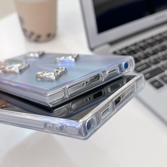 For Samsung Galaxy S24+ 5G Electroplating 4-Heart Laser Texture TPU Phone Case(CD Stripes)
