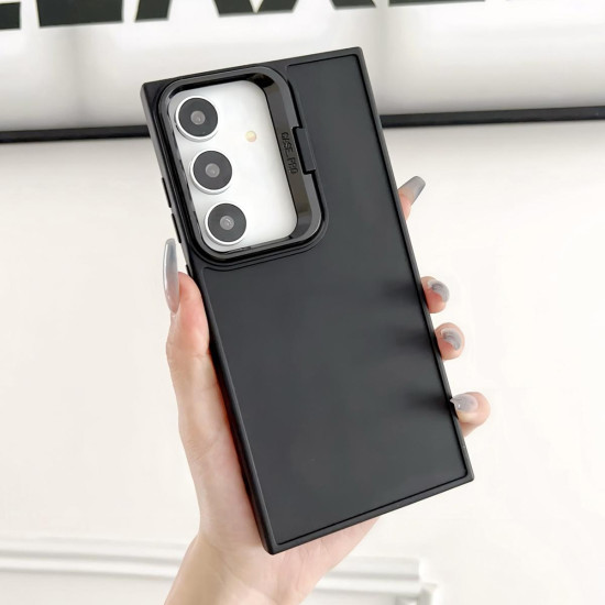 For Samsung Galaxy S24+ 5G Lens Frame Holder Shockproof Phone Case(Black)