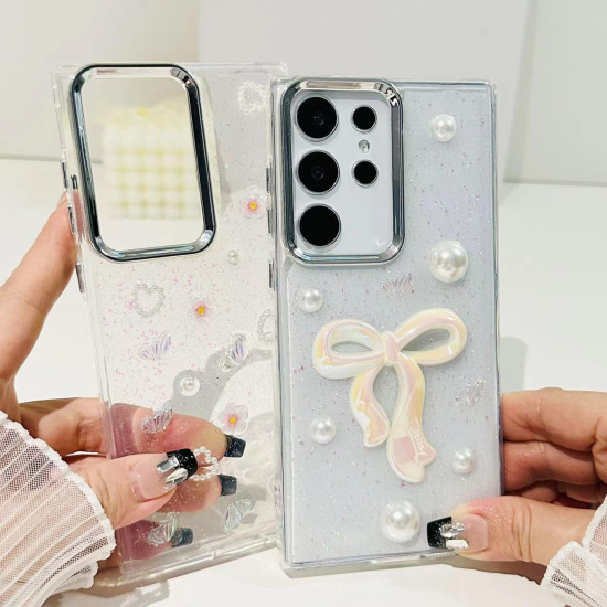 For Samsung Galaxy S24+ 5G Three-dimensional Bow Pearl Love Flower TPU  Phone Case(Pearl Bow)