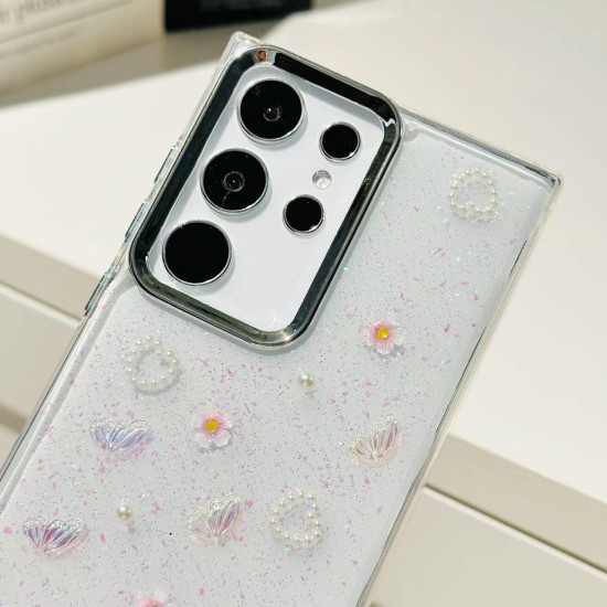 For Samsung Galaxy S24+ 5G Three-dimensional Bow Pearl Love Flower TPU  Phone Case(Butterfly Love Flowers)