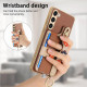 For Samsung Galaxy S23+ 5G Stereoscopic Flowers Wristband Card Bag Phone Case(Brown)