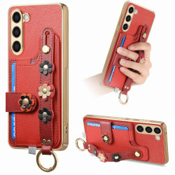 For Samsung Galaxy S23+ 5G Stereoscopic Flowers Wristband Card Bag Phone Case(Red)