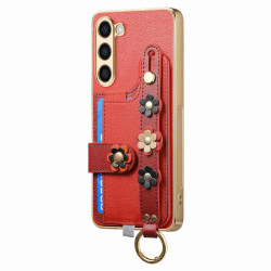 For Samsung Galaxy S23+ 5G Stereoscopic Flowers Wristband Card Bag Phone Case(Red)